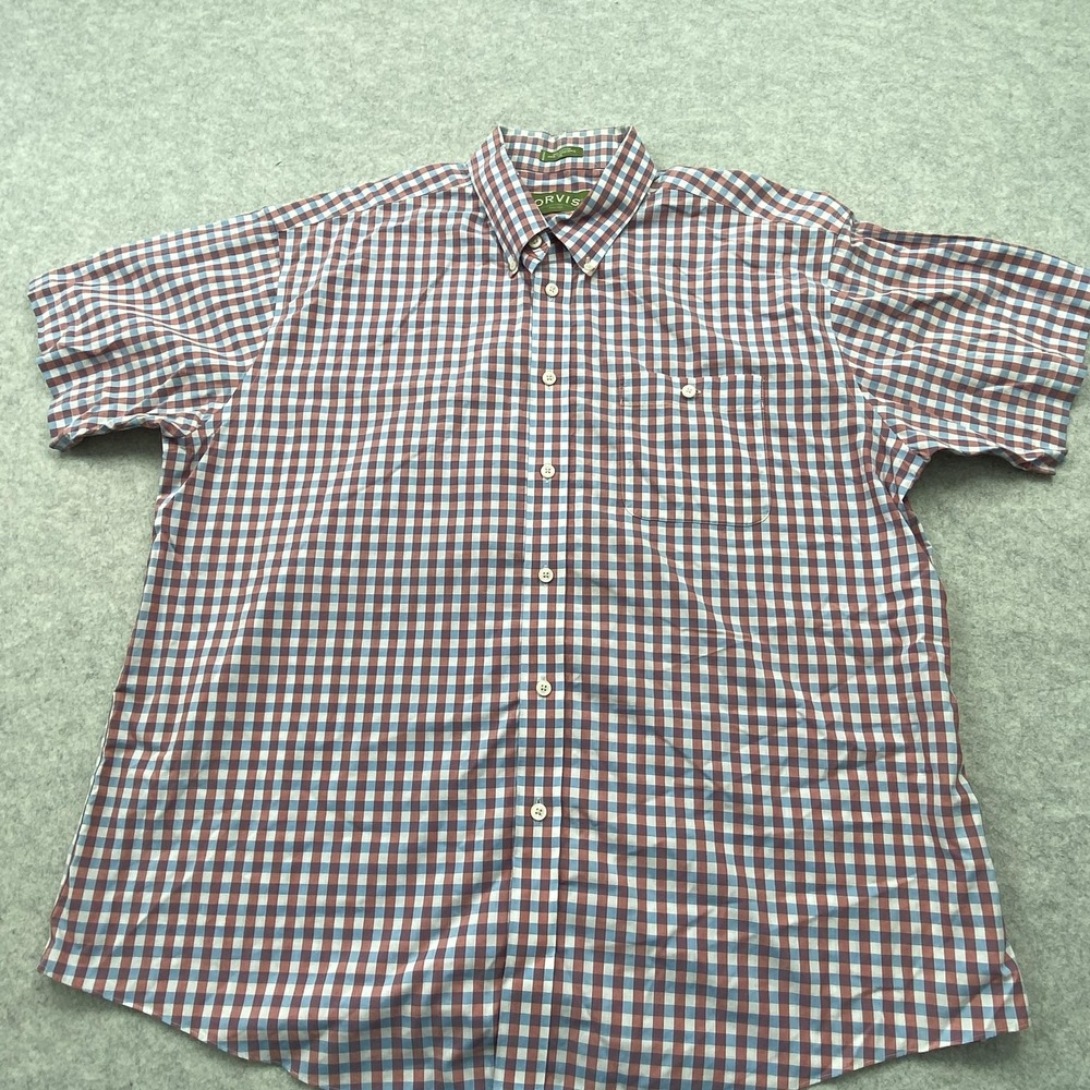 Orvis Shirt Mens 2XL Multicolor Check Short Sleeve Button Up Hong Kong Casual